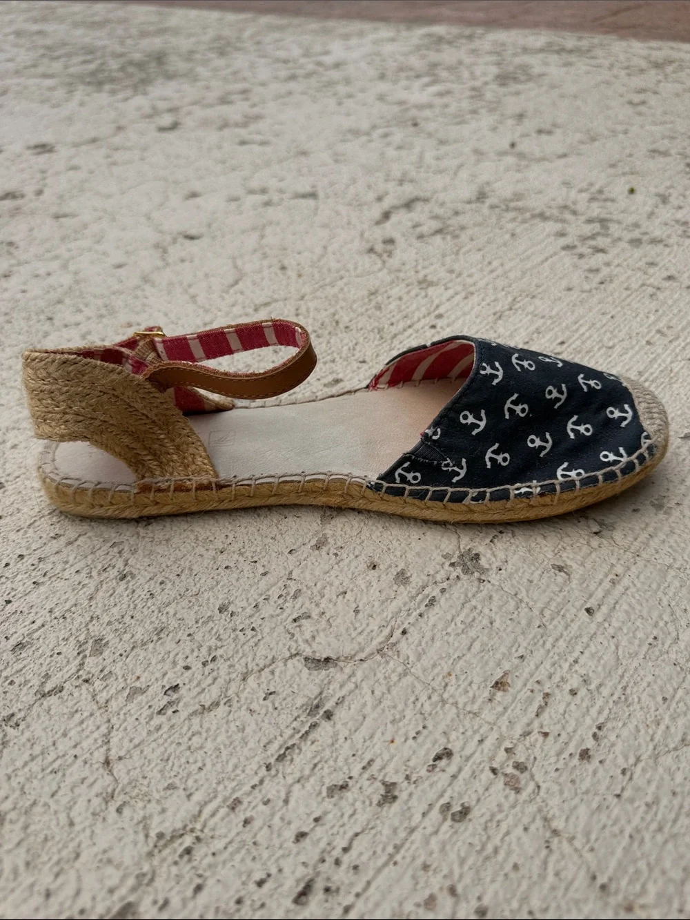 Sperry Black Anchor Print Espadrille Wedges with Red Stripe Ankle Strap - Picture 8 of 12